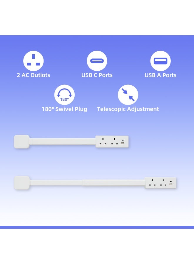 ملحق منفذ كهربائي ، ميزات USB-A, USB-C و 2 AC مخرج كهربائي عصا موسعة لصعوبة الوصول إلى المساحات تمتد 19 \ "-28\" ،  يدور 180 درجة. استخدام خلف الأريكة، المقاعد الليلية، المكاتب، وأكثر من ذلك - Image 2